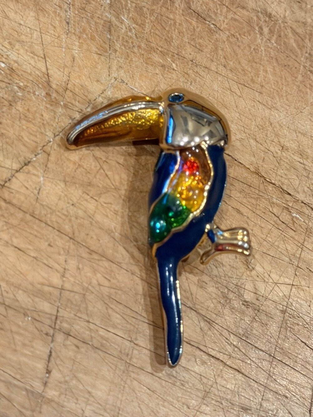 Colorful Toucan Enamel Pin With Gold-Tone Finish Rainbow Accents And Gift Box In - Picture 2 of 6